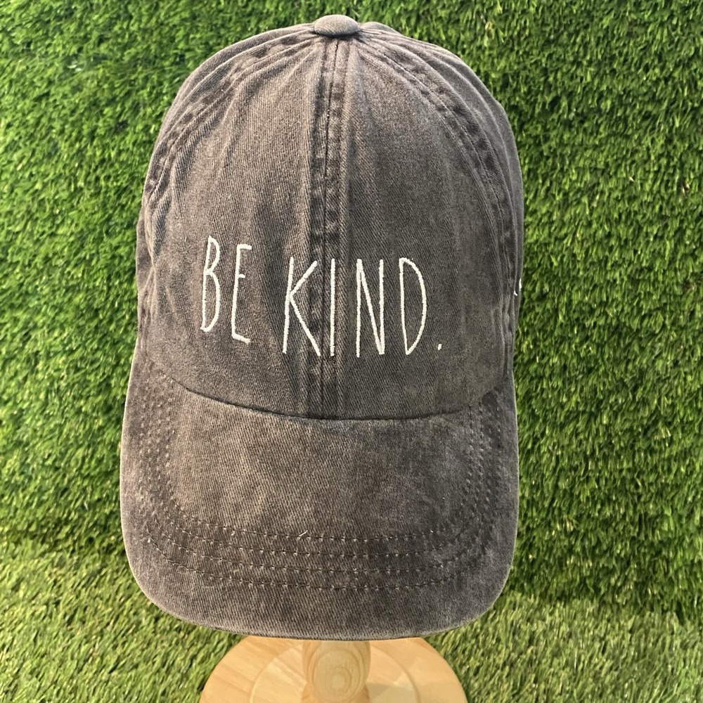 Rae Dunn‎ Be Kind Baseball Cap Hat Gray With White Embroidery Adjustable